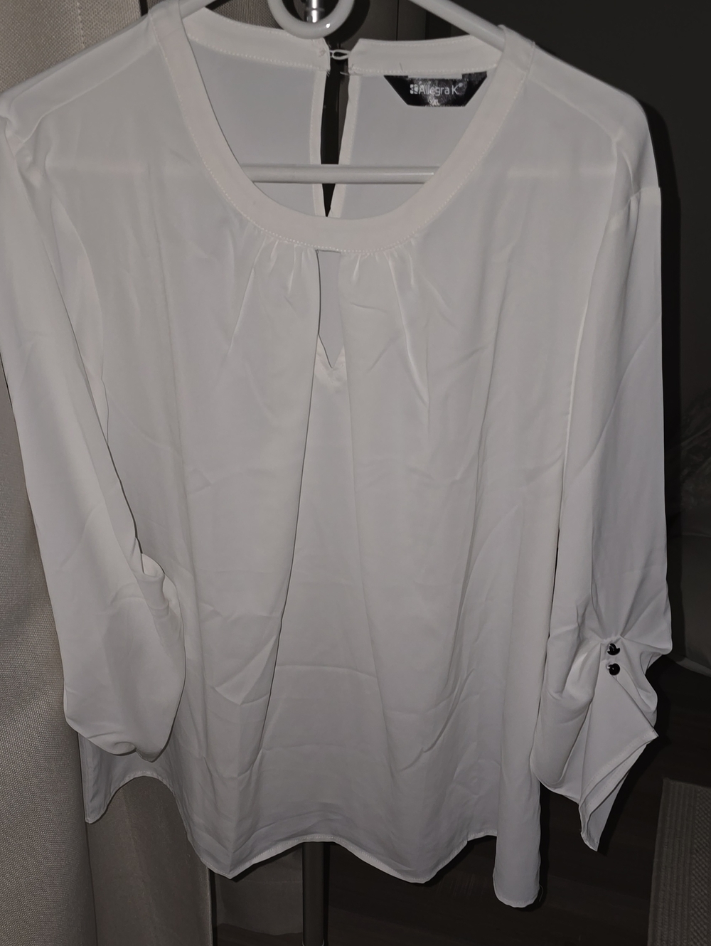 Allegra K White Round-Neck Pleated Women's Blouse